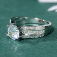 1 chiếc nhẫn Zirconia lấp lánh sang trọng cổ điển, nhẫn cưới, nhẫn đính hôn, quà tặng kỷ niệm, trang sức thời trang đa năng dành cho nữ. - Bạc - Xem 6