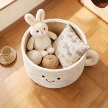 1 pieza Organizador de taza de café/té de piel de imitación blanca, cesta de almacenamiento tejida con cuerda de algodón con tapa, organizador multiusos para decoración del hogar para mascotas, juguetes, aperitivos - Multicolor - Ver 3