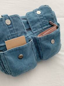New Chic Casual Shoulder Bag Made Of Soft, Multi-Layered Denim With Multiple Pockets, Versatile, Suitable For Work, Shopping And Travel. - Pink - View 7
