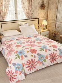 1pc Plush Floral Printed Blanket, Soft & Skin-Friendly, Multi-Size & Multi-Purpose, Suitable For Living Room, Sofa, Bedroom - Pink - View 12