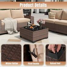 Aoxun Juego de Muebles de Patio de 6 Piezas, Mimbre de Ratán, Conjunto de Conversación para Exteriores con Mesa de Centro y Cojines de 4 Pulgadas de Grosor, Beige (Incluye Funda Impermeable) - 1 - Ver 7
