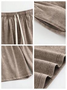 2PC Black And Brown Washed Pure Cotton Shorts Comfortable&Versatile Perfect For Daily Outfits Outdoor Activities Beach Fitness And Travel Resistant To Dirt Easy To Clean Easy To Put On And Take Off Fashionable Versatile Ideal Gift For Relatives And Friends High End Texture - 彩色 - 查看 2