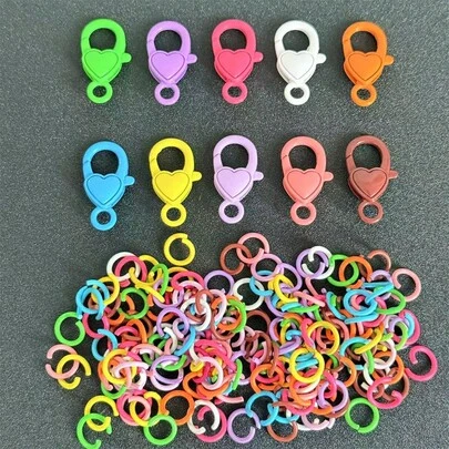 160pcs/Set Mixed Color Key Chain Supplies Kit, Including 150pcs Split Rings And 10pcs Lobster Clasps, Colorful Enameled Heart Shaped Key Chain Set, Loose Key Chain Accessories For Key Chain Production, DIY Crafts, Small Jewelry