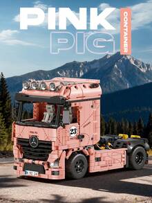 1296PCS Heavy Duty Trailer Head Building Block Set, Pink Pig Color Scheme Building Block Truck Model, Living Room Decor, Best Holiday Gift - Pink - View 1