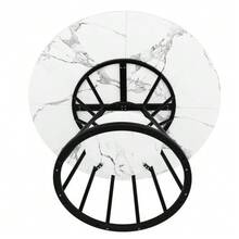 Dining Set (5 Pieces), Round Dining Table, 100 X 100 X 76 Cm Dining Table (Incl. 4 Chairs), Round Coffee Table For 4 People, Velvet Chair (Incl. Dining Table With Marble Top), Black Chair - Black - View 7