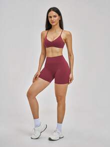 MASKERT Top Esportivo Cropped Feminino para Yoga, Pilates, Academia, Corrida, Alongamento, Treino de Fitness e Dança, Roupa Esportiva - Vermelho - Visão 8