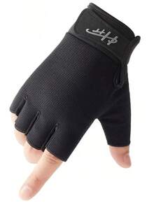 1pair Non-Slip Half-Finger Cycling Gloves,Suitable Cycling,Riding Motorcycle And Skiing,Black Gloves - 黑色 - 查看 4