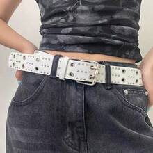 1件美式时尚休闲铆钉简约百搭女式腰带 - 雙氣眼鉚釘白色 - 查看 8