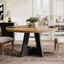 LITTLE TREE Farmhouse Style Round Dining Table With Solid Oak Top, 48 Inch Multi-Purpose Kitchen & Dining Table For 4 People, Rustic Home Furniture (Easy Assembly) - Brownish Black - View 9