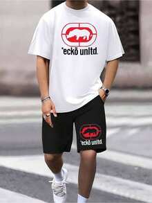 ECKO Men's Athletic Shorts Set, 2 Piece Outfit, Graphic T Shirt And Shorts, Casual Summer Streetwear, Matching Set, Comfortable Breathable Fabric, Sports Tracksuit, Perfect For Gym Workout, Outdoor Travel, Beach - 7瓦 - 查看 1