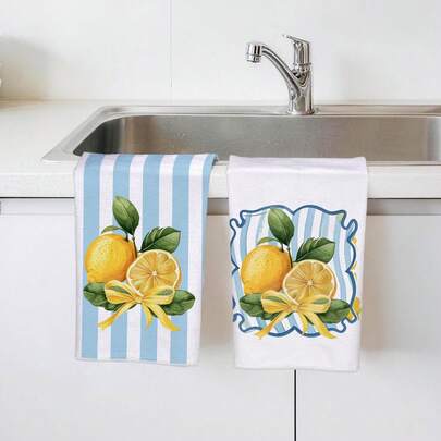2 khăn lau bếp, khăn lau bếp hiện đại họa tiết sọc xanh chanh, chất liệu microfiber siêu mềm, kích thước 40*60cm/15.7*23.6in, in một mặt, khăn lau bát đĩa nhà bếp, thích hợp trang trí nhà bếp, phòng tắm, nhà hàng, quà tặng ngày lễ