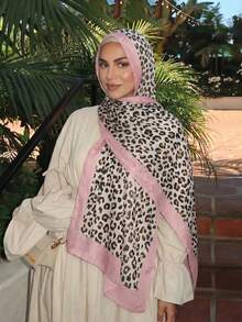 1pc Women's Solid Color Leopard Print Pleated Hijab, Boho Casual Fashion Scarf Sunscreen Beach Shawl,Accessories,Holiday - Multicolor - View 13