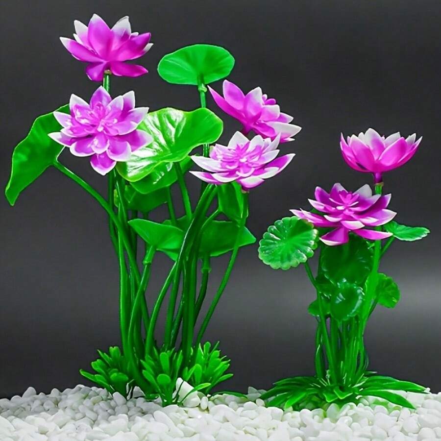3株人造水族箱装饰花卉，水生植物，适用于鱼缸造景，易于养护的装饰性水生植物，水族箱装饰品