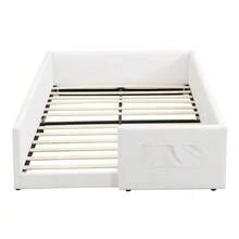 Upholstered Children's Bed, PU Material, With 3 Practical Storage Pockets, Framed Design, Modern And Minimalist, PU + Plywood, White, 140x200cm - White - View 7