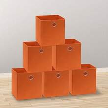 SIMPLE HOUSEWARE - Contenedores de almacenamiento plegables con asas 11 pulgadas naranja paquete de 6 cubos de tela organizador para clóset o estantes - Naranja - Ver 8