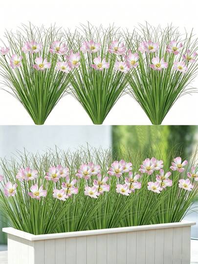 3pcs Outdoor Simulated Gerbera Daisy, UV-Resistant Artificial Flowers & Grasses, Nordic Style Home Decor, Fake Outdoor Floral And Plastic Ground Plants, Including Pink Gerbera, Suitable For Indoor And Outdoor Garden, Office, Home, Balcony, Yard