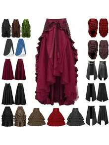 Women's Midi Skirt With Fitted Waist, Vintage Spring Style, Solid Color, Activity Dance Skirt, Cosplay Costume - Palace Skirt-red - View 2