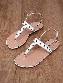 Women's Elegant Satin T-Strap Thong Sandals, Charming Resort Style Ankle Strap Flat Beach Sandals - Black and White - View 6