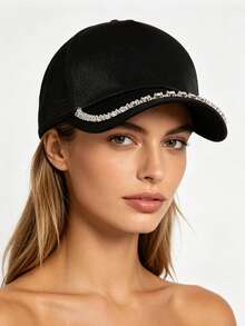 1pc Y2K Style Rhinestone Embellished Retro Baseball Cap, Unisex Adjustable Classic Low Profile Solid Color Hat, Suitable For Outdoor, Golf, Summer, Casual Wear, Perfect Gift - Baseball Cap - View 5