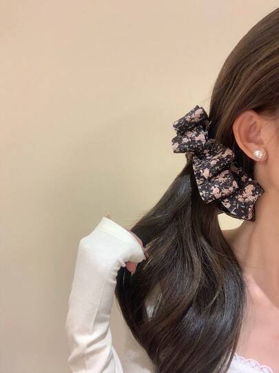 1pc Vintage Polyester Floral Hair Claw Clip, Suitable For All Seasons, Retro Floral Bow Banana Hair Clip For Girls