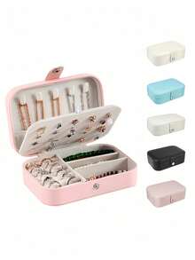 Portable Jewelry Storage Box, Featuring Anti-Oxidation Technology, Dual-Layer Design With Earring Hooks, Necklace Compartment And Ring Slots, Multi-Layer Storage Space For Earrings, Rings, Necklaces, Fashionable Storage Solution For Frequent Travelers, Ideal Mother's Day Gift, Jewelry Box Decor For Room, Wedding, Home Use - Multicolor - View 9