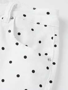 Women's Slim Fit Denim Pants Mid Rise Tapered Leg Stretch Jeans With Black Spotted Pattern - Putih - View 7