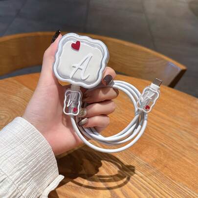 3pcs Set Red Heart & Text Design Charging Cable Protector Sleeve, Suitable For 20W UK Standard Apple Fast Charger