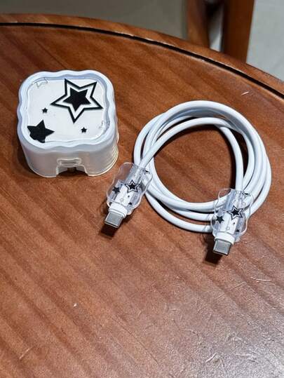 3pcs/Set Data Cable Charger Protective Case, Black Pentagram Pattern, Suitable For 20W UK Standard Apple Fast Charger
