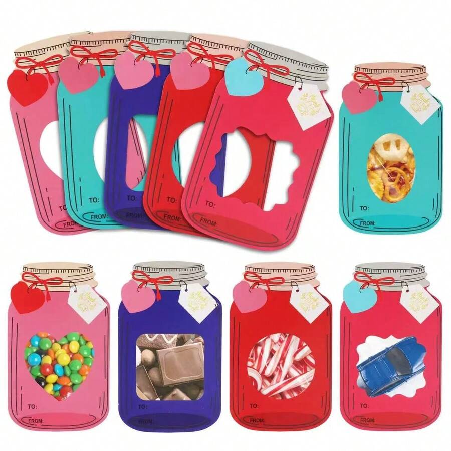 Transparent Self-Sealing Gift Bag, Jar Shaped, For Storing Snacks, Cookies, Dried Goods And Organizing Pantry, Suitable For School Exchanges And Party Favors (Candy Not Included) - 1 YEAR - View 1