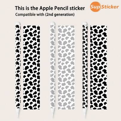 SUPSTICKER Bộ 3 miếng dán họa tiết da bò nhiều màu sắc cho Apple Pencil (thế hệ thứ 2), chất liệu PVC, tự dính, có thể tháo rời, dùng để trang trí phụ kiện kỹ thuật số, kích thước: 1.12*6.25 inch.