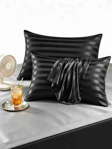 Bộ 2 vỏ gối satin, mềm mại và mịn màng giúp chăm sóc tóc và da, có khóa cài dạng phong bì (Không bao gồm ruột gối) - màu đen - Xem 2