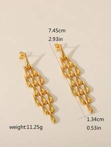 Minimalist Fashionable Extra Long Golden Water Drop 18K Gold Plated Stainless Steel Dangle Earrings For Women - Multicolor - View 6