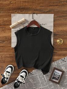 1 chiếc áo tank top không tay mùa hè cho bé trai, kiểu dáng đi biển, in hình cây cọ, áo thun không tay rộng rãi, thoáng khí, thoải mái cho trẻ em, áo đa năng phong cách đường phố cho bé trai. - màu đen - Xem 2