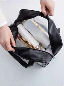 3 peças/1 peça Bolsa de Maquiagem de Viagem à Prova d'Água em PVC, Bolsa de Armazenamento de Pincéis de Maquiagem, Bolsa Organizadora de Cosméticos, Bolsa de Higiene Pessoal, Adequada para Férias e Uso no Verão, Bolsa de Maquiagem Transparente, Bolsa de Praia, Bolsa de Bagagem Multifuncional, Bolsa de Higiene Pessoal de Praia Essencial para Férias - Preto - Visão 8
