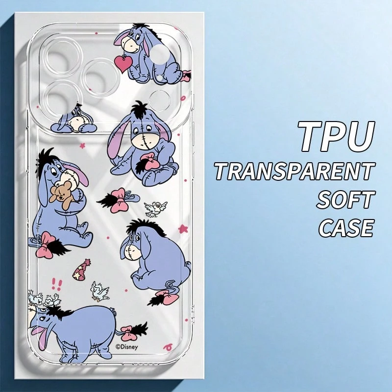 Disney Phone Case - Cute Cartoon Eeyore Design For Girls | Compatible With IPhone 16 Pro/Pro Max/Air, 17 Pro/Pro Max, 16/Plus/E, 15 Pro/Pro Max, 14/Pro Max, 13 Pro/Pro Max, 12/Pro Max, 11/Pro/Pro Max, XS Max, XR, X, XS | Soft TPU Transparent Shockproof Protective Cover - Clear - View 1