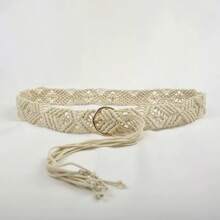 Bohemian Belt With Long Tassel Decoration, Vintage Hand-Woven Wax Rope Waist Chain Waist Cinching - 黑色 - 查看 7