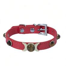 Amber Stone Inlaid Faux Leather Adjustable Color Pet Collar, Luxury Fashion Pet Accessory - Multicolor - View 13