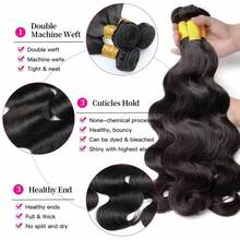 16A Premium Body Wave Bundles Human Hair 20 Inch,High Ratio Virgin Raw Hair,2-Year Lifespan,Cuticle Aligned,Reinforced Ultra ,Retains Silky Soft After Multiple Washes - Natural Black - 查看 5