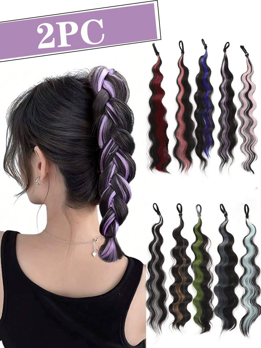 Synthetic Ponytail Wig With Curly Waves And Highlights, Wrap-Around Bun Style Hair Extension, Heat-Resistant For Daily Use By Women - Multicolor - View 1