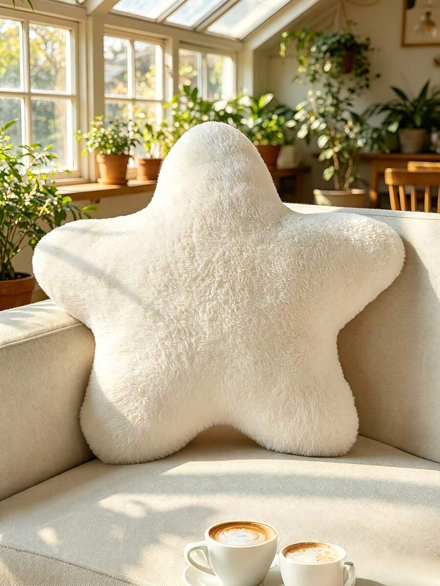 1個星星造型抱枕,床與沙發裝飾星星枕頭,星星絨毛地墊,適合房間裝飾,柔軟可愛舒適的沙發臥室靠墊,臥室裝飾房間裝飾戶外抱枕,適合7月4日日愛國主題 - 白色2 - 查看 1