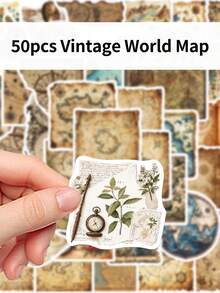 50pcs Vintage World Map Creative Cartoon Stickers DIY Guitar Luggage Refrigerator Water Cup Planner Supplies Decorative Laptop Personalization Stickers - Multicolor - View 6