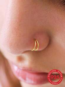 1件925纯银几何开口鼻环，女士耳软骨耳环，身体穿刺饰品礼品 - 金色 - 查看 1