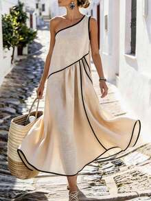 YHHBreezaya Vestido sin mangas con bolsillo para vacaciones, vestidos elegantes y clásicos de verano para mujer, vestido bohemio fluido y largo para mujer, ropa de resort para vacacionesYHH - Albaricoque - Ver 3