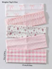 5件組時尚女款花卉、蝴蝶結、波點、格紋印花柔軟防滑髮箍，彈性瑜伽運動髮飾 - 彩色 - 查看 4