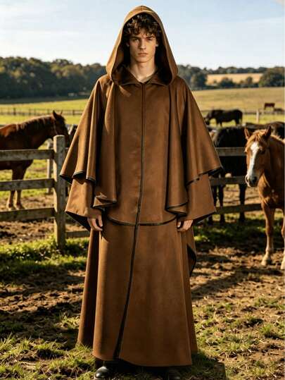 Medieval Retro Hooded Cloak, Carnival Opera Performance Robe, Wizard Grim Reaper Cosplay Costume