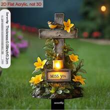 2D Acrylic Cross Memorial Decor, "Miss You" Outdoor Grave Site Stake - B - View 4