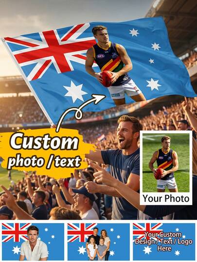 Pancarta personalizada con foto de la bandera de Australia, bandera de jardín personalizada con estrella azul para decoración de pared, exhibición de imagen y texto personalizada para fiestas en el hogar, celebraciones y regalos personalizados para amigos y familiares en cumpleaños, aniversarios y fiestas, diseño/imagen/texto/logotipo personalizable, decoración del hogar
