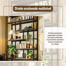 FENGSUN Six-Tier Industrial Style Open Bookshelf - Brown - View 3