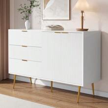 Sideboard, Living Room Cabinet With Doors And Drawers, Interior Shelves, Chest Of Drawers With Gold Handles And Legs - 白色+金色 - 查看 6