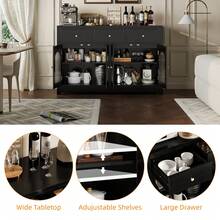 strundghti Farmhouse Narrow Sideboard Cabinet, 55'' Compact Storage Buffet With 3 Drawers And Adjustable Shelving For Small Kitchen And Living Spaces - Black - View 9